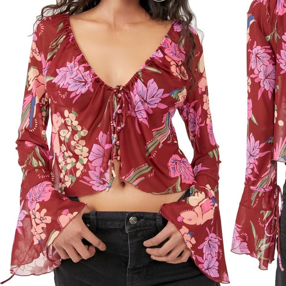 Free People Tops - 26. Free People Of Paradise Floral Bell Sleeve Blouse